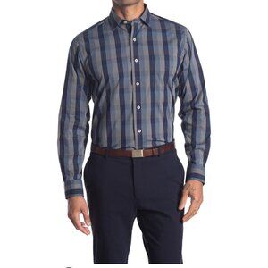 Cole Haan Mens Black Striped Spread Collar Long Sleeve Button Up Shirt Sz L New